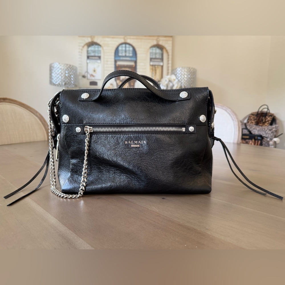 Balmain Chain Leather Shoulder Bag